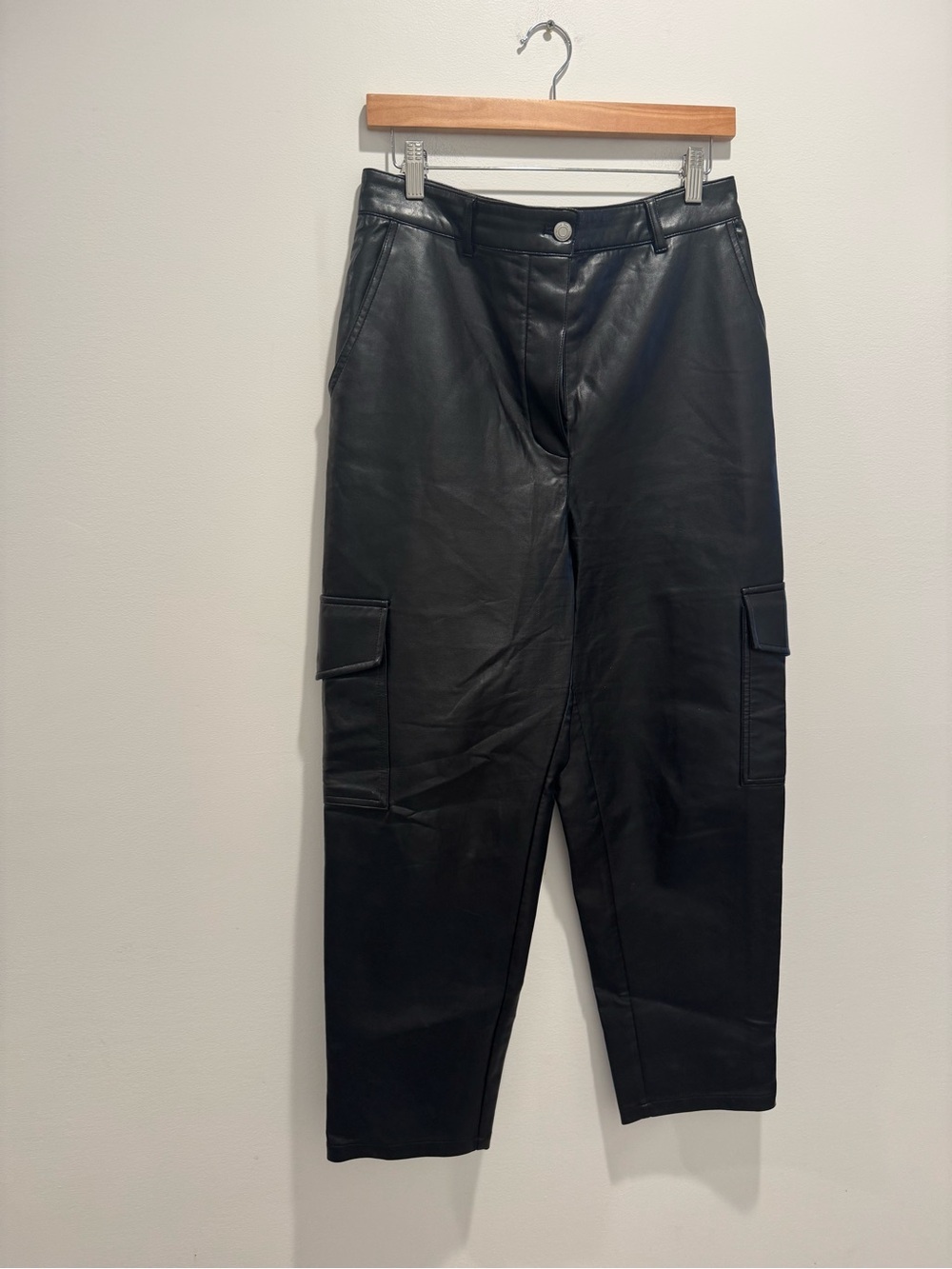 Wilfred Black Faux Leather High-Rise Cargos